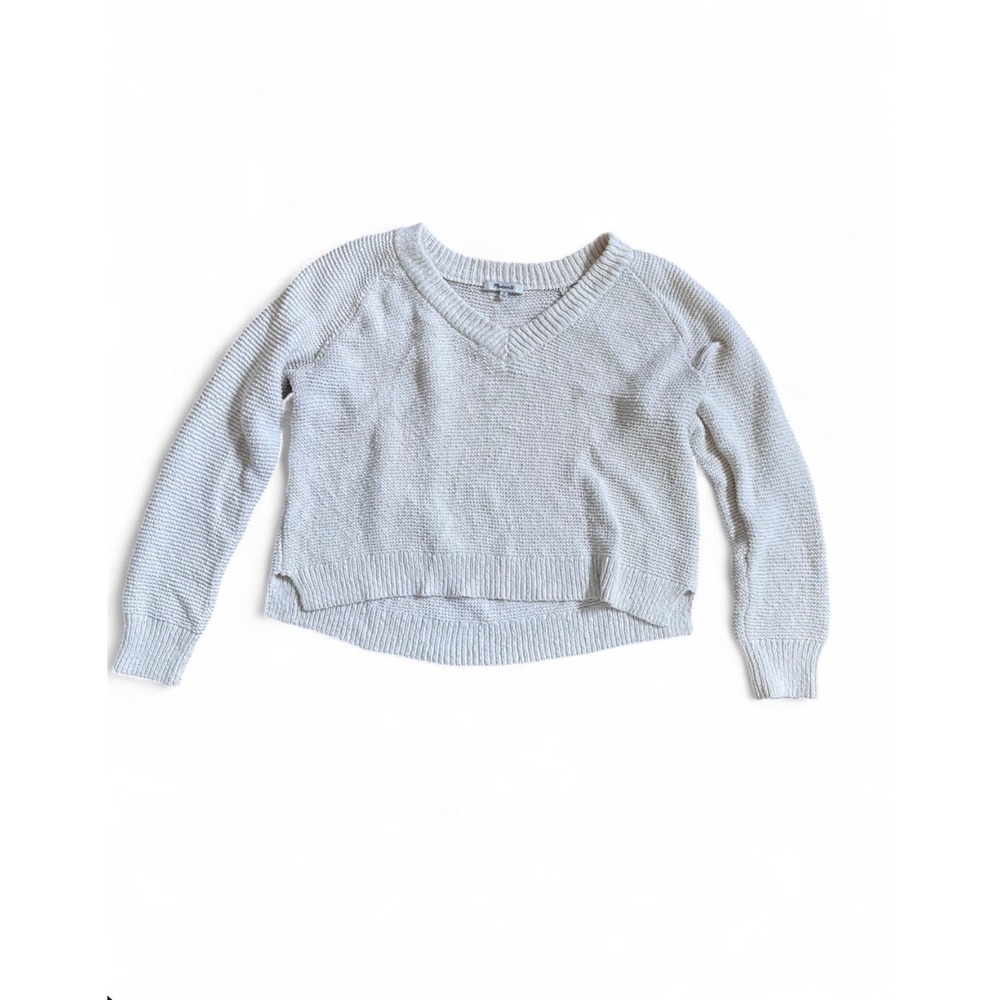 Madewell Womens White 100% Cotton V-Neck Slightly Cropped Knit Sweater Size M - Picture 2 of 5